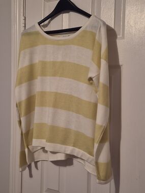 Forever 21 Yellow and White Striped Crewneck Sweater